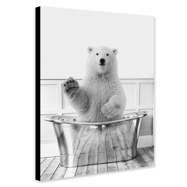 Polar Bear In Bath - Funny Bathroom Wall Art - Canvas Wall Art Framed Print - Various Sizes