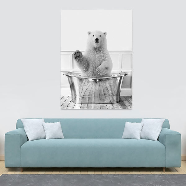 Polar Bear In Bath - Funny Bathroom Wall Art - Canvas Wall Art Framed Print - Various Sizes