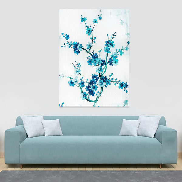 Blue Flowers With White Background Wall Art - Canvas Wall Art Framed Print - Various Sizes