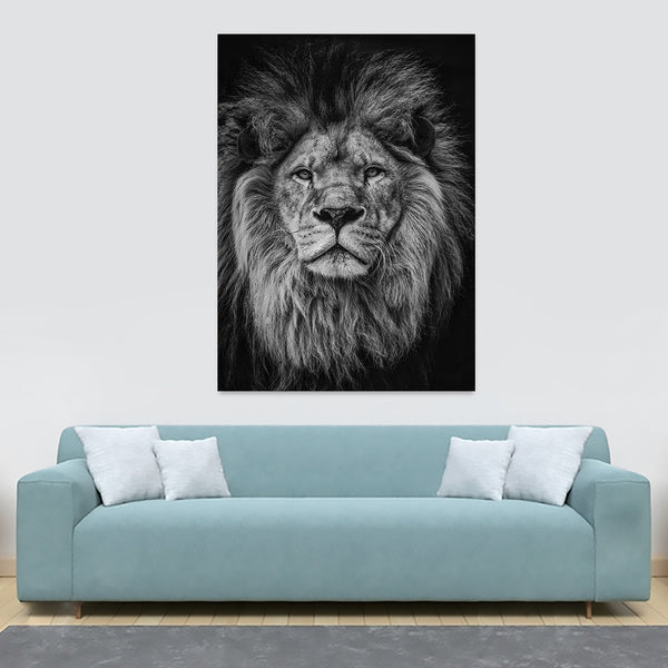 Lions Head - Male - Black and White Wall Art - Canvas Wall Art Framed Print - Various Sizes
