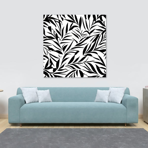 Plant Leaves Abstract - Black & White Art - Framed Canvas Wall Art Print - Various Sizes