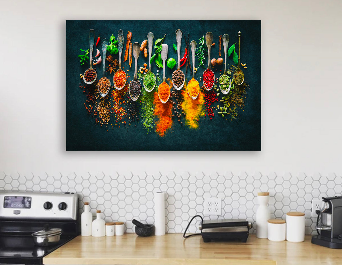 Herbs And Spices Spoons - Canvas Wall Art Framed Print - Various sizes