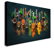 Herbs And Spices Spoons - Canvas Wall Art Framed Print - Various sizes