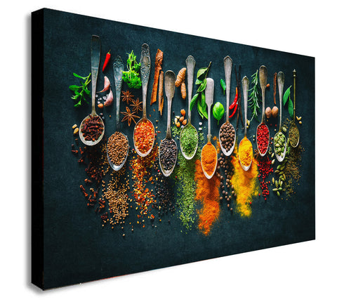 Herbs And Spices Spoons - Canvas Wall Art Framed Print - Various sizes