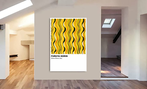 Shima-Shima Yellow Pattern by Furuya Korin (1904) - Abstract - Canvas Wall Art Framed Print - Various Sizes