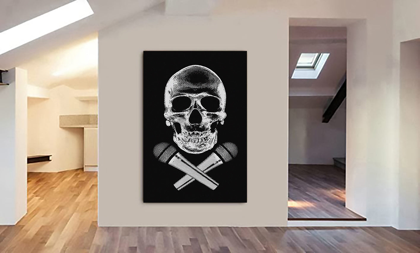 Skull and Crossed Microphones MC - Canvas Wall Art Framed Print - Various Sizes