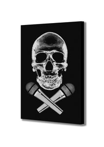 Skull and Crossed Microphones MC - Canvas Wall Art Framed Print - Various Sizes