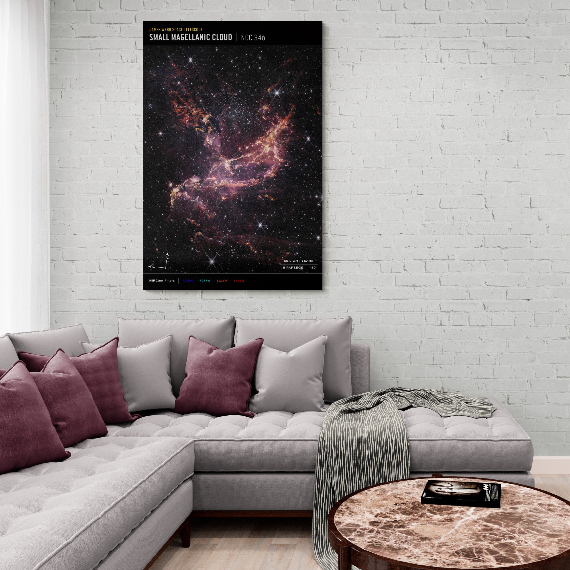 Small Magellanic Cloud (NIRCam Compass Image) NASA'S James Webb Space Telescope - Canvas Wall Art Framed Print - Various Sizes