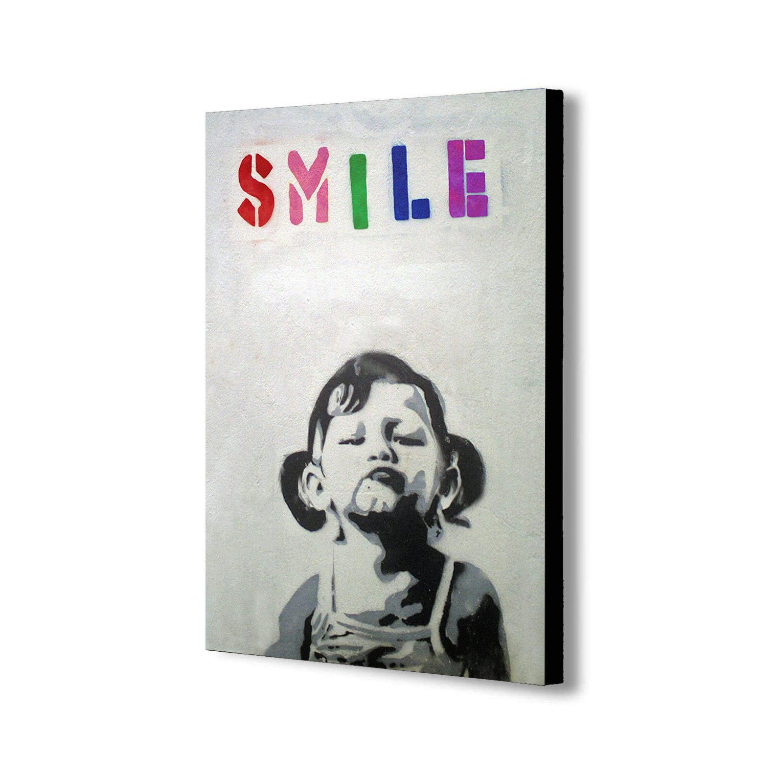 Banksy - Smile Girl - Canvas Wall Art Framed Print - Various Sizes