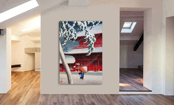 Snow Storm Japanese Art by Kawase Hasui - Canvas Wall Art Framed Print - Various Sizes