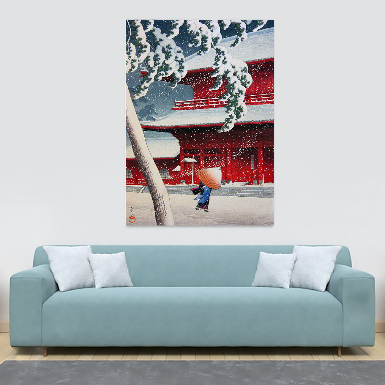 Snow Storm Japanese Art by Kawase Hasui - Canvas Wall Art Framed Print - Various Sizes