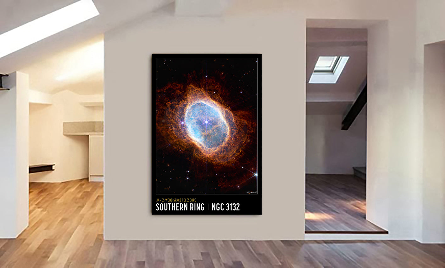 Southern Ring Nebula - James Webb Space Telescope - NASA - Space Art - Modern Wall Art - Canvas Wall Art Framed Print - Various Sizes