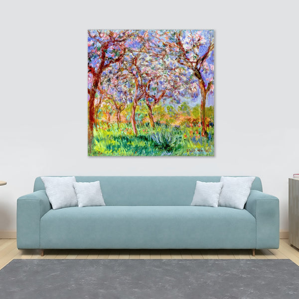 Spring in Giverny by Claude Monet - Framed Canvas Wall Art Print - Various Sizes