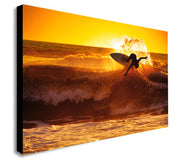 Surfer Sunset Big Wave Surf - Canvas Wall Art Framed Print. Various Sizes