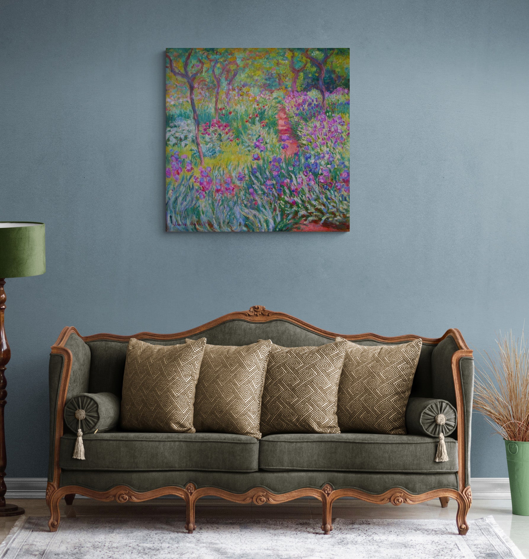 The Artist's Garden in Giverny by Claude Monet - Framed Canvas Wall Art Print - Various Sizes