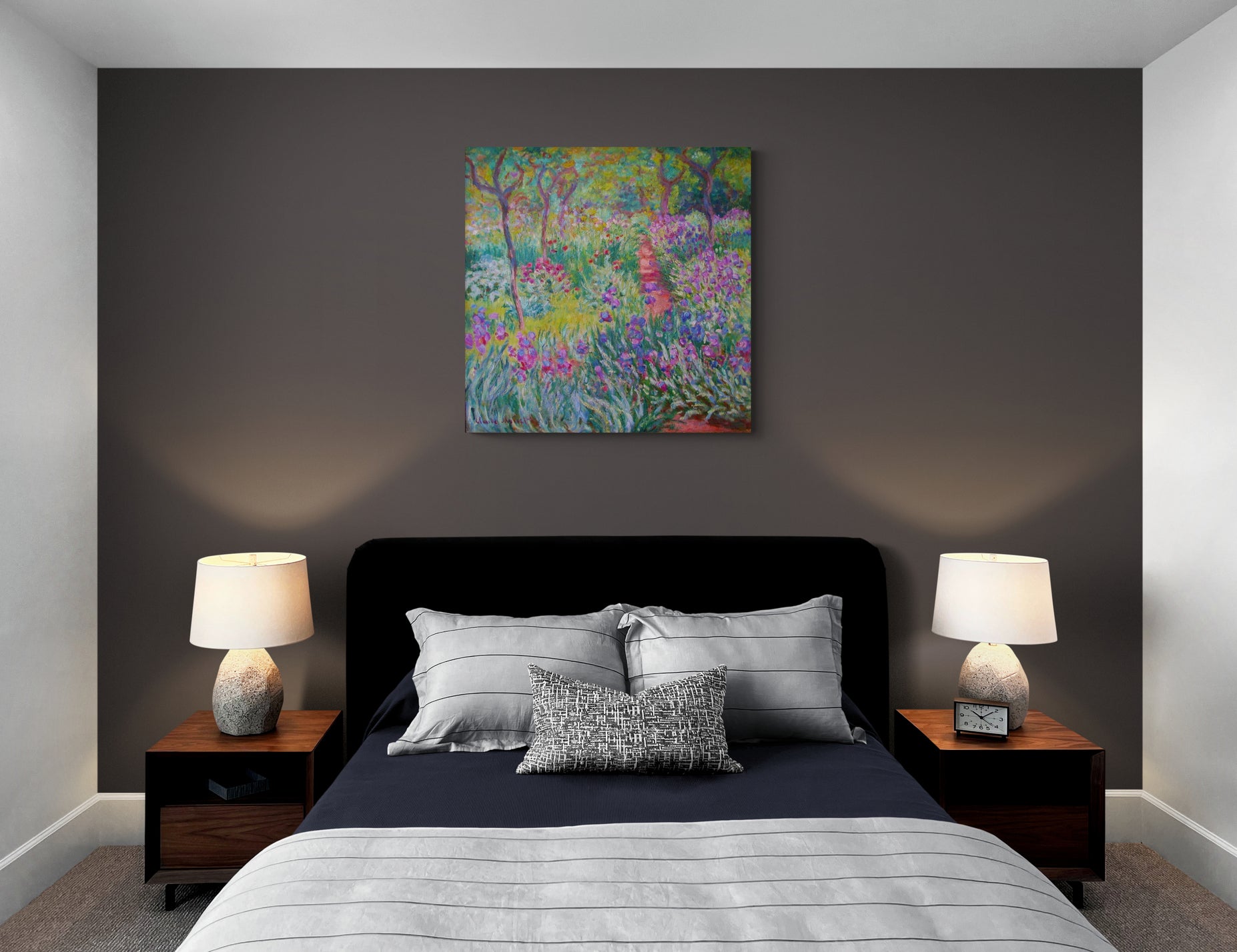 The Artist's Garden in Giverny by Claude Monet - Framed Canvas Wall Art Print - Various Sizes