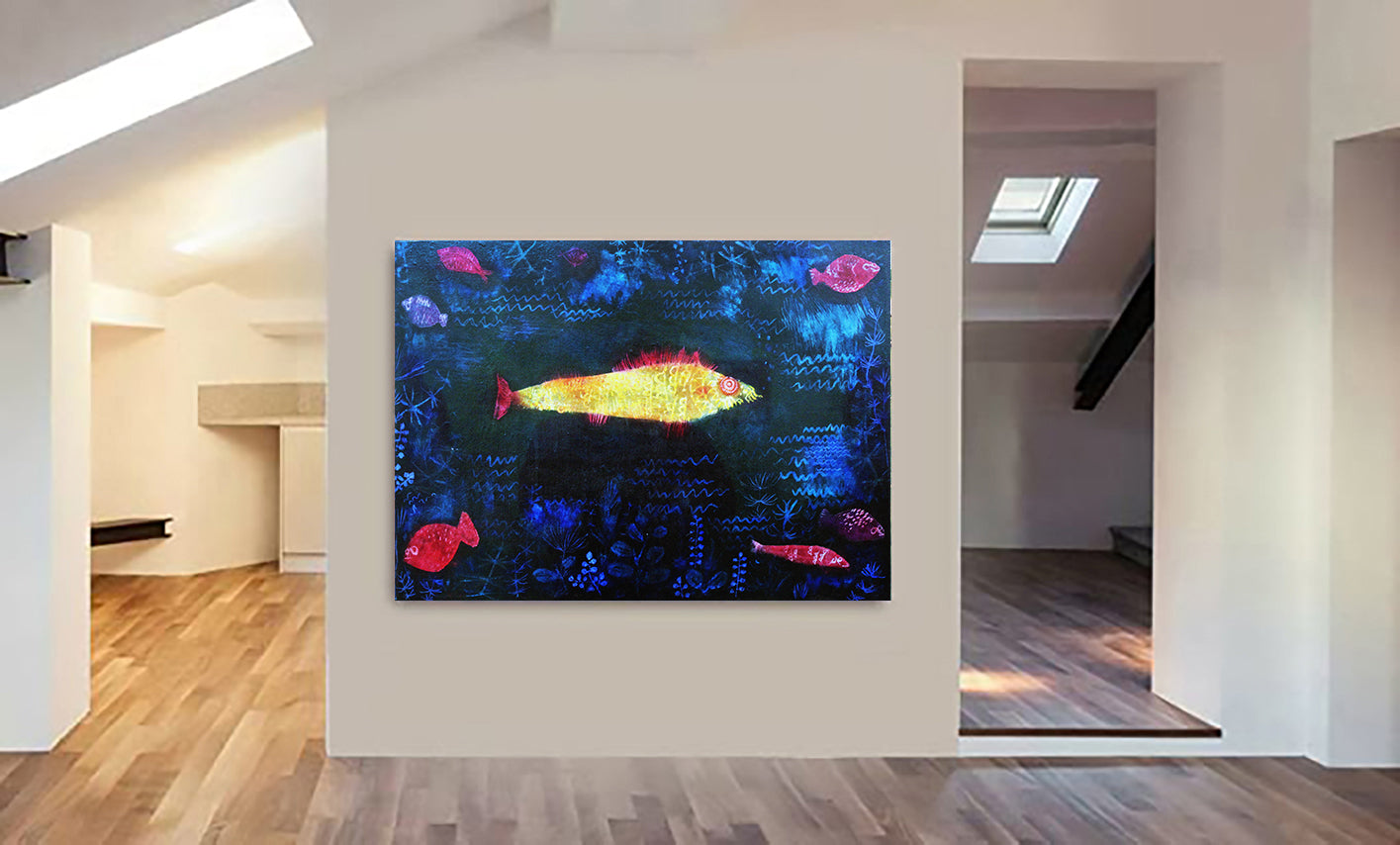 The Goldfish by Paul Klee Abstract Art 1925 - Canvas Wall Art Framed Print - Various Sizes