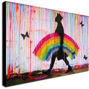 The Rainbow Man - Banksy Style - Canvas Wall Art Framed Print - Various Sizes