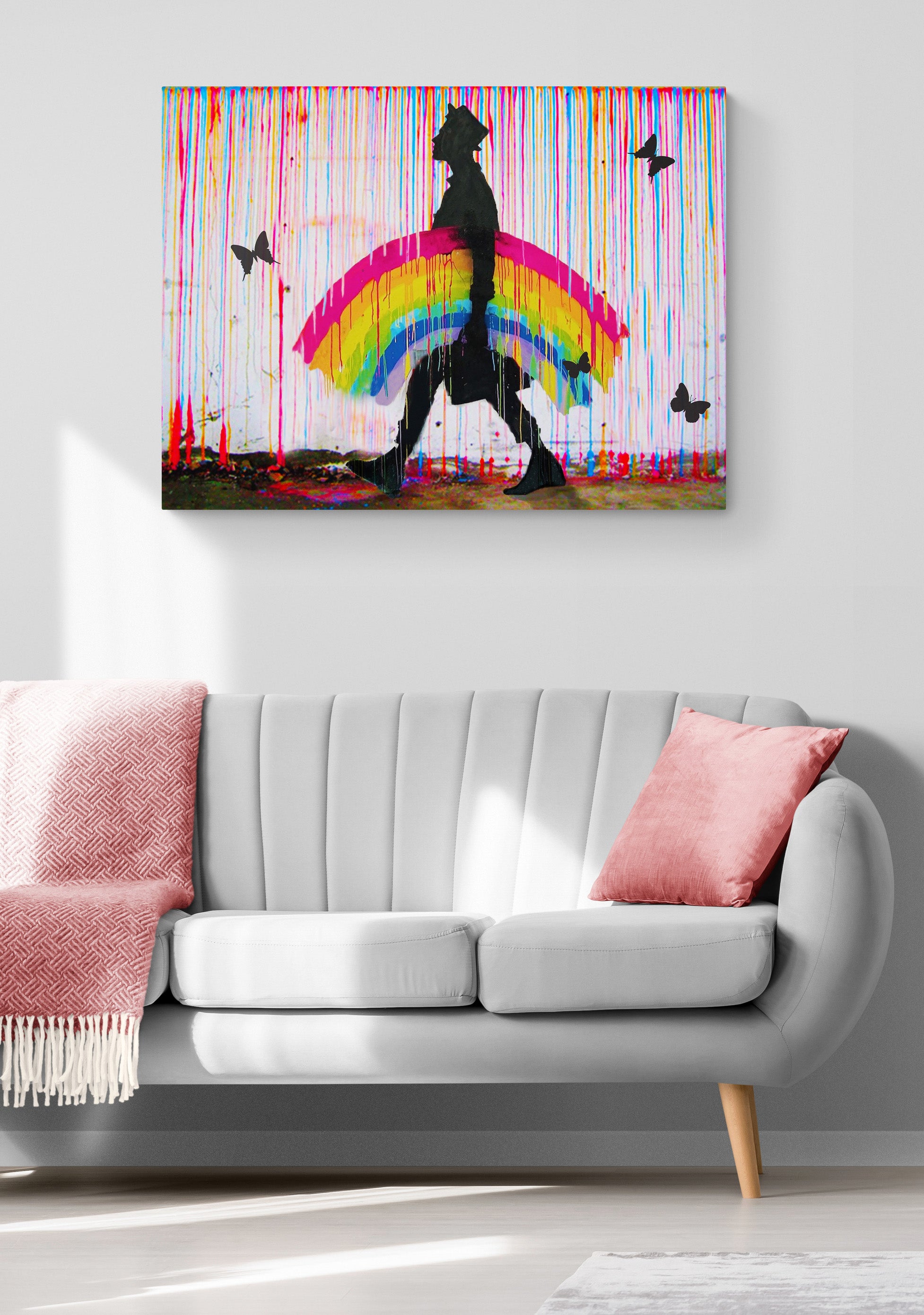 The Rainbow Man - Banksy Style - Canvas Wall Art Framed Print - Various Sizes