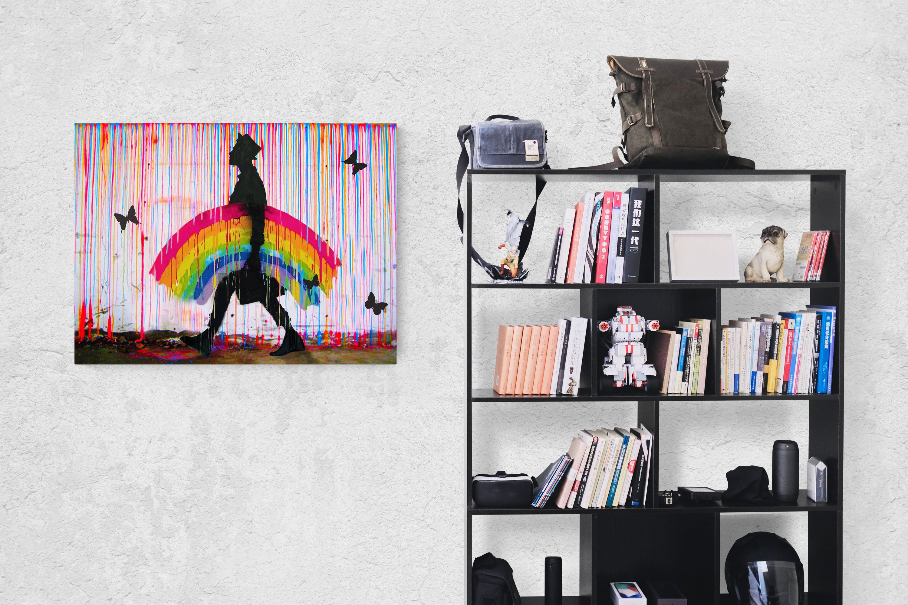The Rainbow Man - Banksy Style - Canvas Wall Art Framed Print - Various Sizes