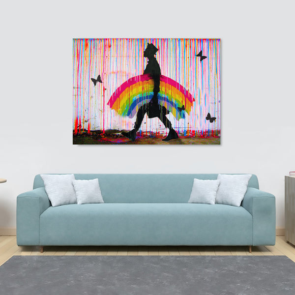 The Rainbow Man - Banksy Style - Canvas Wall Art Framed Print - Various Sizes