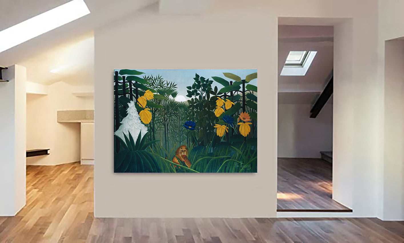 The Repast of the Lion (1907) by Henri Rousseau - Canvas Wall Art Framed Print - Various Sizes
