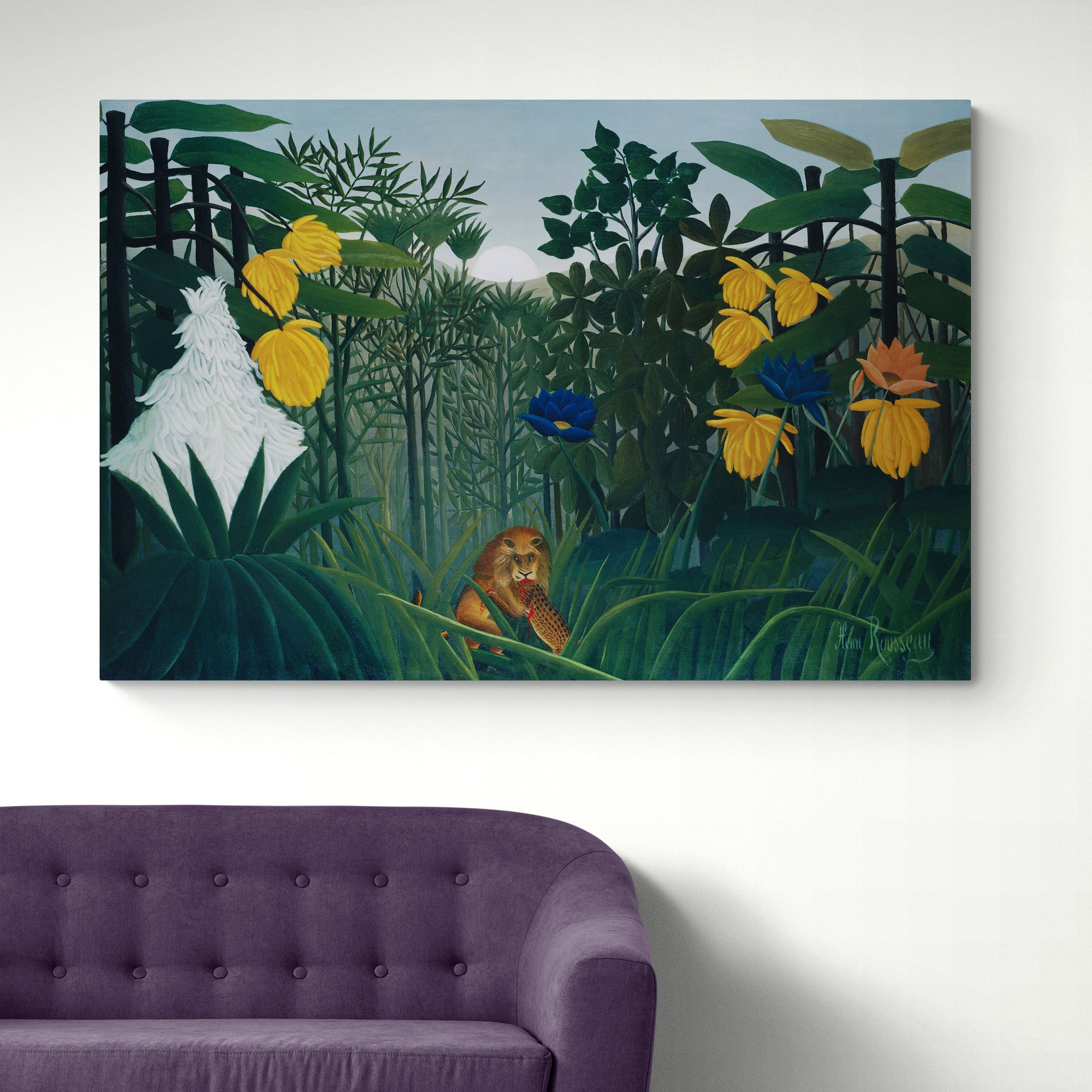 The Repast of the Lion (1907) by Henri Rousseau - Canvas Wall Art Framed Print - Various Sizes