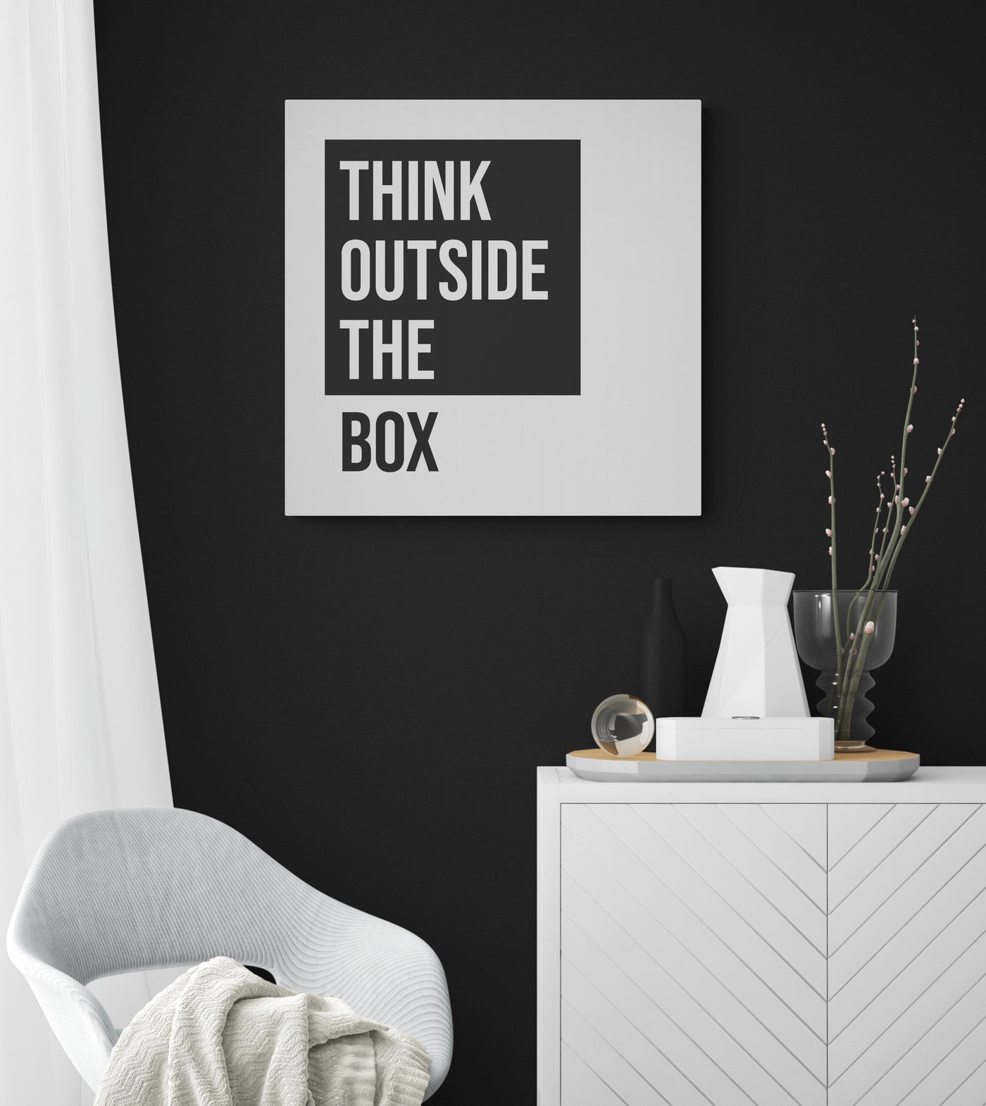 Think Outside the Box dark - Typographic Art - Canvas Wall Art Framed Print - Various Sizes