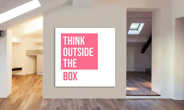 Think Outside the Box pink - Typographic Art - Canvas Wall Art Framed Print - Various Sizes