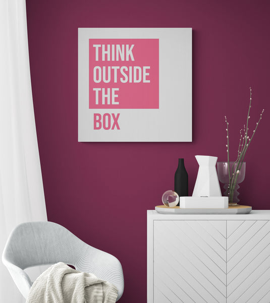 Think Outside the Box pink - Typographic Art - Canvas Wall Art Framed Print - Various Sizes