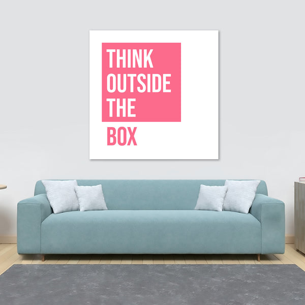 Think Outside the Box pink - Typographic Art - Canvas Wall Art Framed Print - Various Sizes