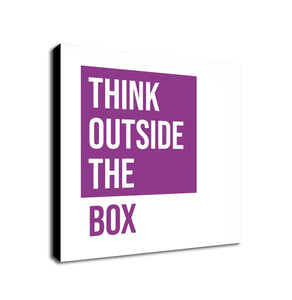 Think Outside the Box purple - Typographic Art - Canvas Wall Art Framed Print - Various Sizes