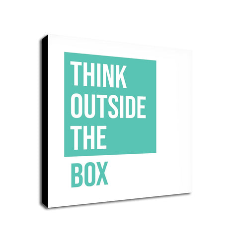 Think Outside the Box turquoise - Typographic Art - Canvas Wall Art Framed Print - Various Sizes