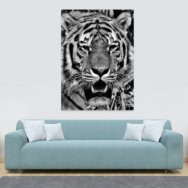 Tigers Head - Monochrome - Canvas Wall Art Framed Print - Various Sizes