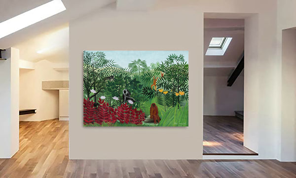 Tropical Forest with Monkeys by Henri Rousseau - Canvas Wall Art Framed Print - Various Sizes