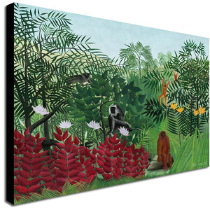 Tropical Forest with Monkeys by Henri Rousseau - Canvas Wall Art Framed Print - Various Sizes