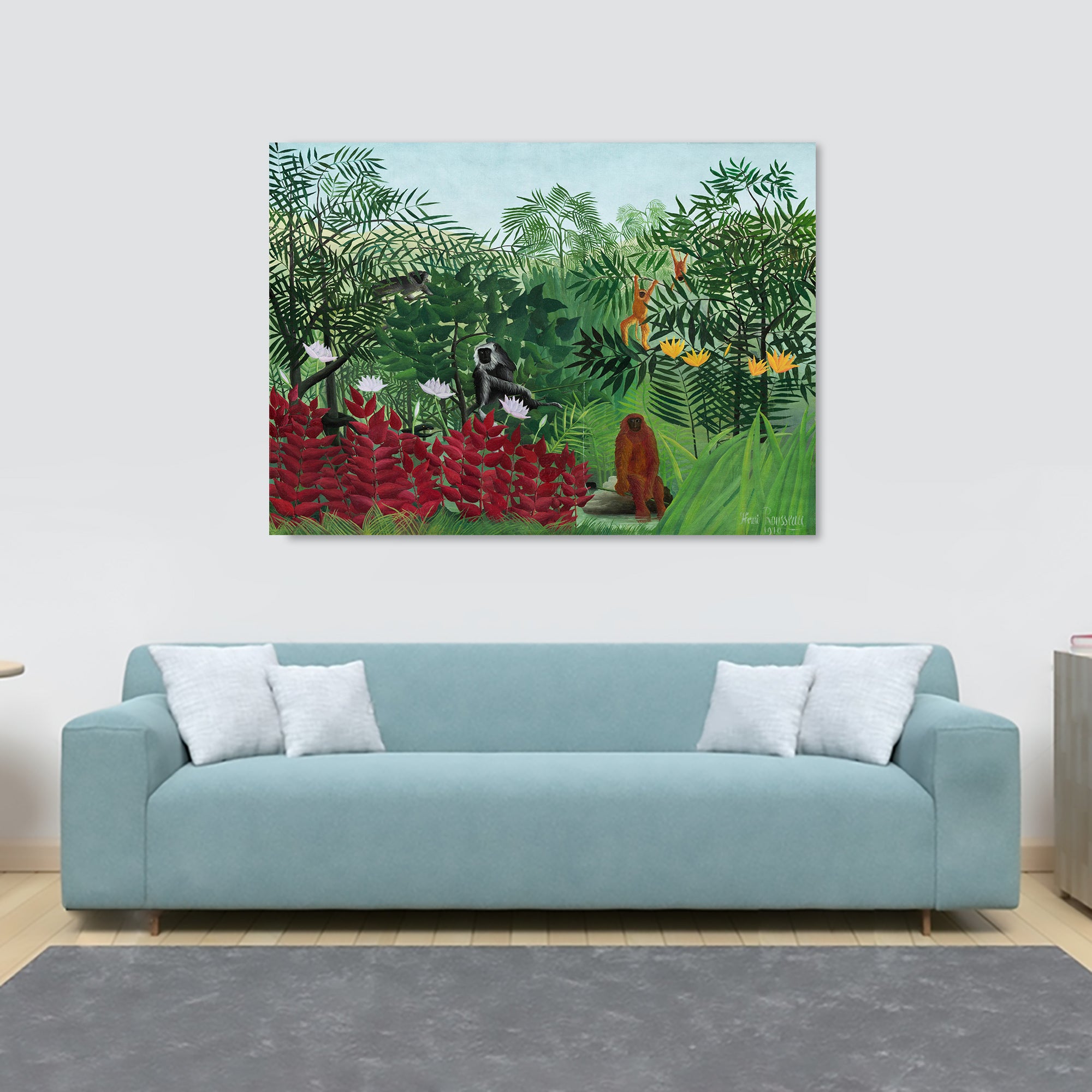 Tropical Forest with Monkeys by Henri Rousseau - Canvas Wall Art Framed Print - Various Sizes