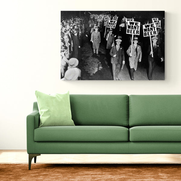 Vintage  - We Want Beer Prohibition Wall Art - Canvas Wall Art Framed Print - Various Sizes