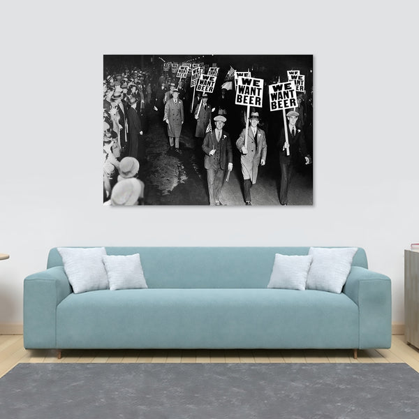 Vintage  - We Want Beer Prohibition Wall Art - Canvas Wall Art Framed Print - Various Sizes