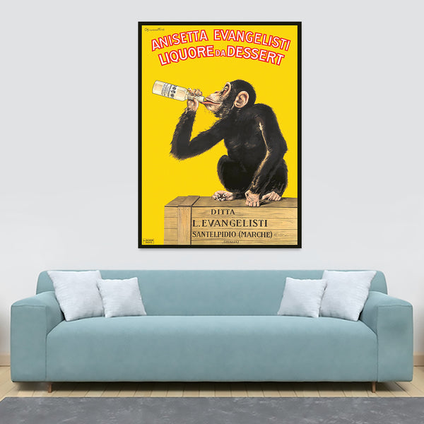 Vintage French Advertising Art Monkey Drinking 1925 - Canvas Wall Art Framed Print - Various Sizes