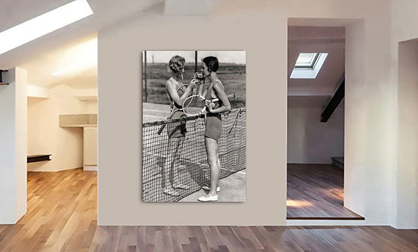Vintage Tennis Photo - Women Smoking - Canvas Wall Art Framed Print - Various Sizes