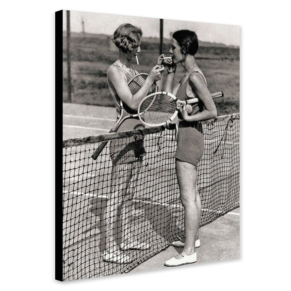 Vintage Tennis Photo - Women Smoking - Canvas Wall Art Framed Print - Various Sizes