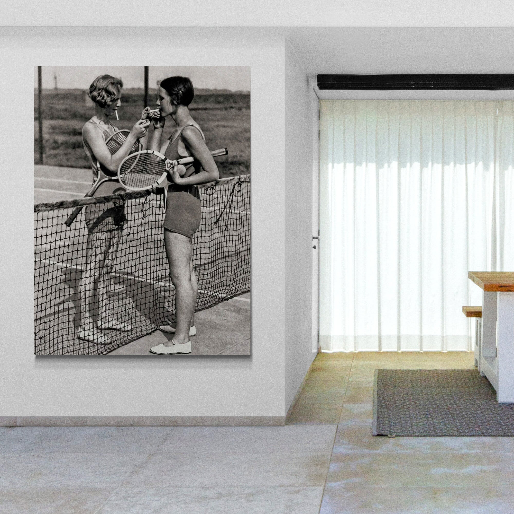 Vintage Tennis Photo - Women Smoking - Canvas Wall Art Framed Print - Various Sizes