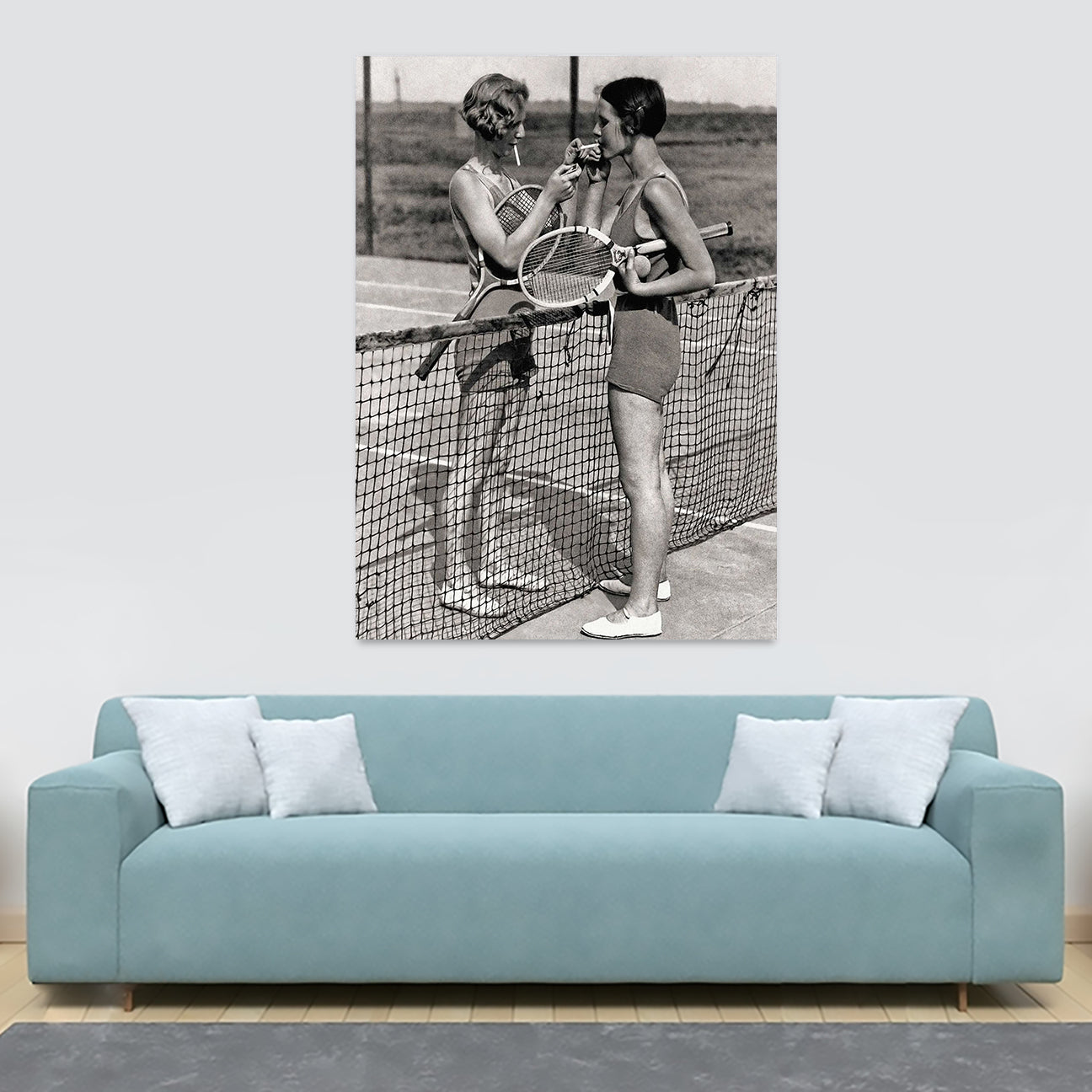 Vintage Tennis Photo - Women Smoking - Canvas Wall Art Framed Print - Various Sizes