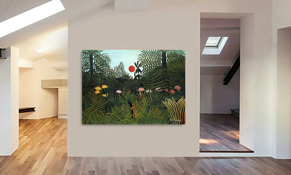 Virgin Forest with Sunset by Henri Rousseau's (1910) - Canvas Wall Art Framed Print - Various Sizes