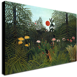 Virgin Forest with Sunset by Henri Rousseau's (1910) - Canvas Wall Art Framed Print - Various Sizes