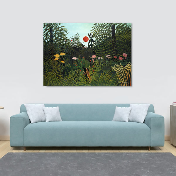 Virgin Forest with Sunset by Henri Rousseau's (1910) - Canvas Wall Art Framed Print - Various Sizes