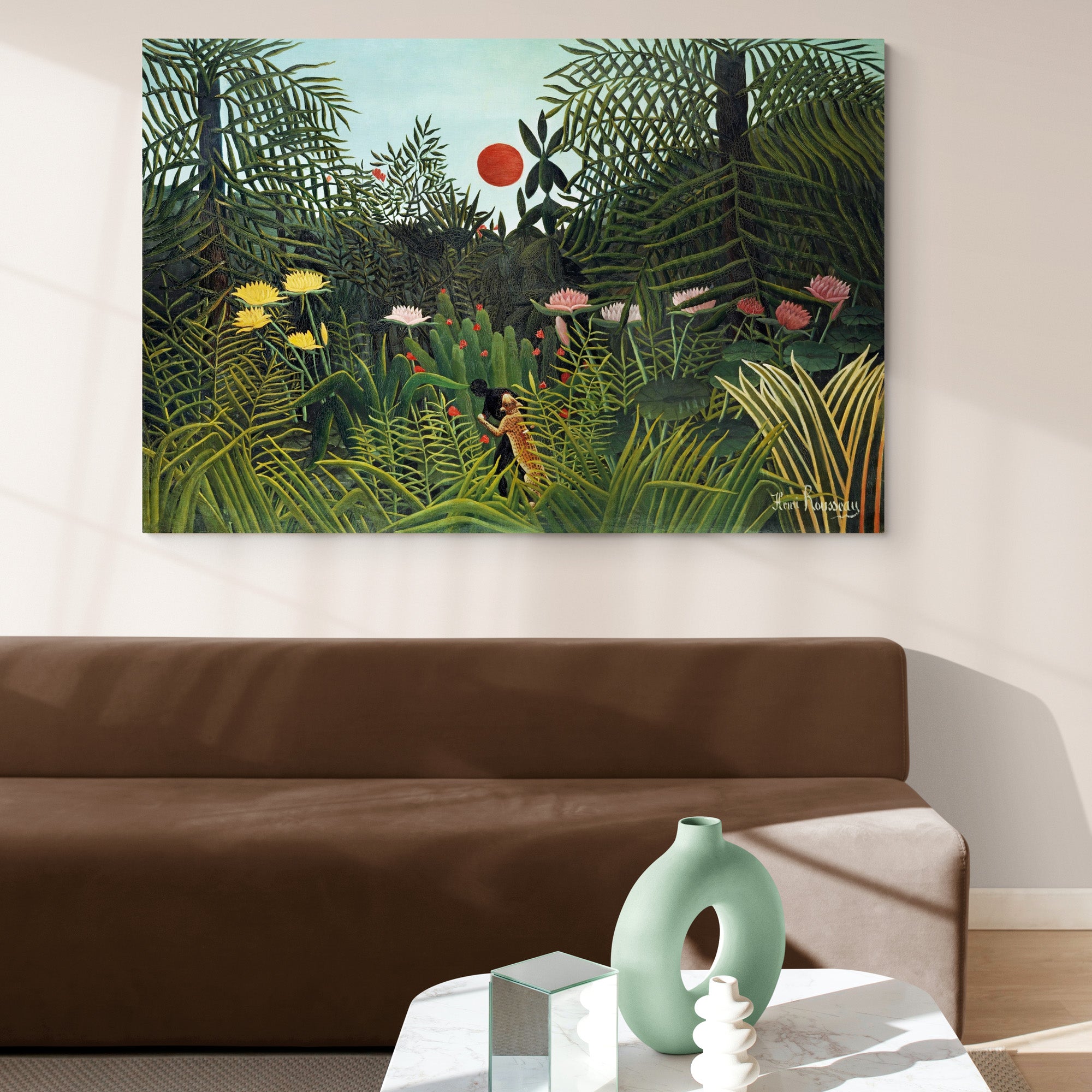 Virgin Forest with Sunset by Henri Rousseau's (1910) - Canvas Wall Art Framed Print - Various Sizes