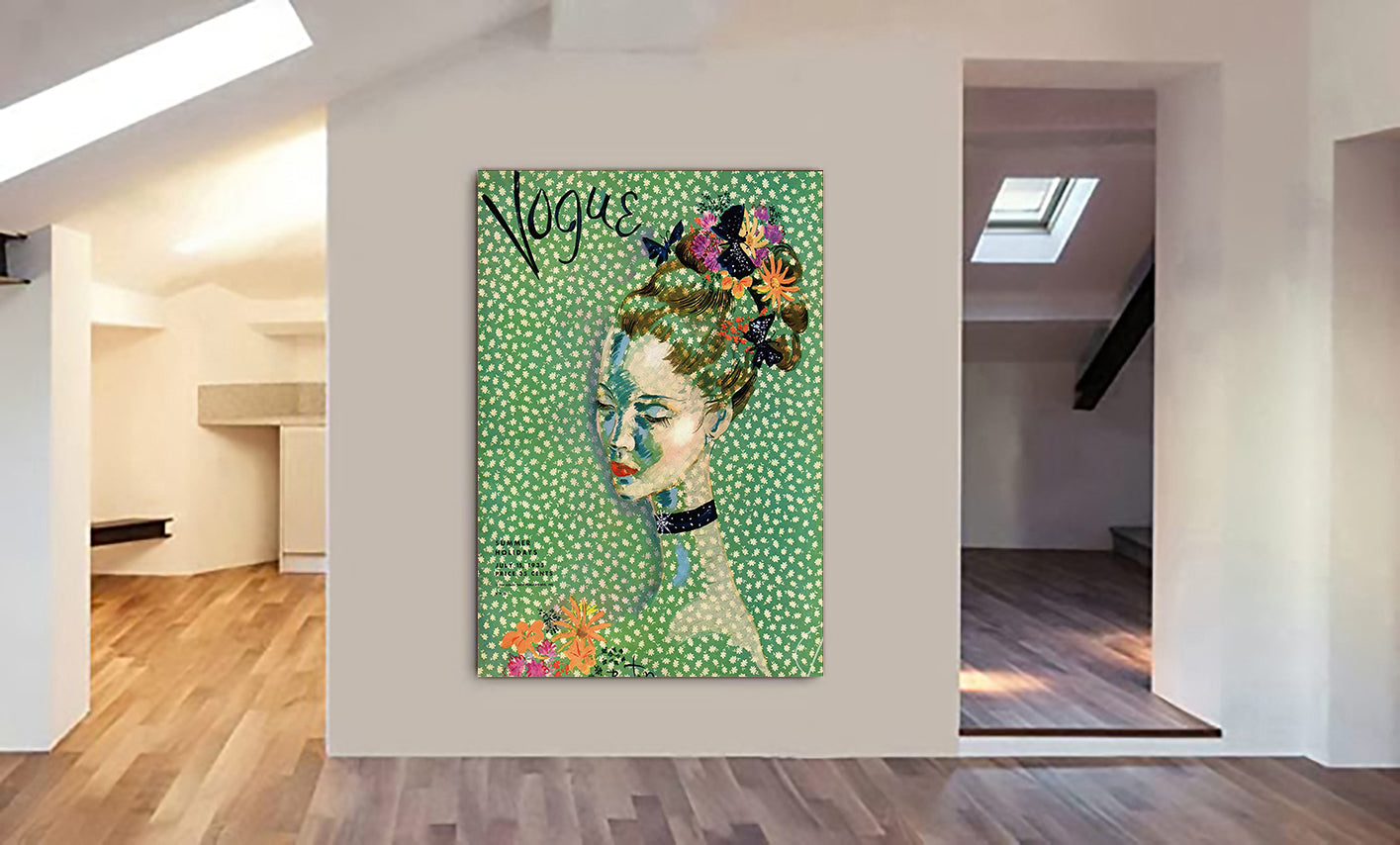 Vogue Cover Vintage Art Deco - 1935 - Female - Green - Canvas Wall Art Framed Print - Various Sizes