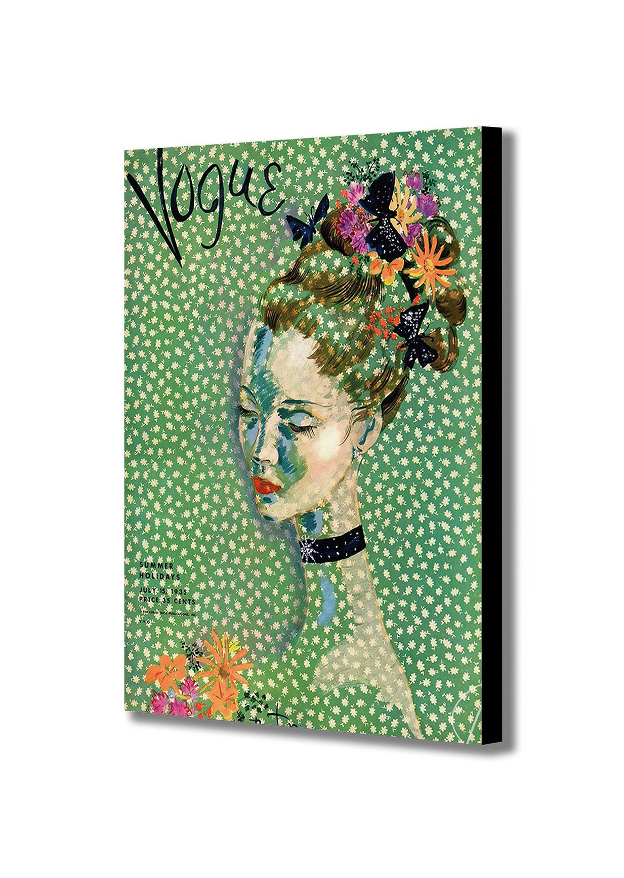 Vogue Cover Vintage Art Deco - 1935 - Female - Green - Canvas Wall Art Framed Print - Various Sizes